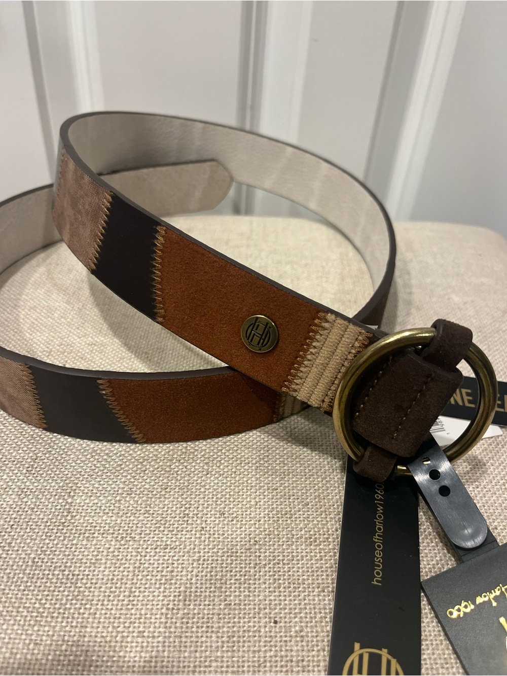NWT HOUSE OF HARLOW 1960 WOMEN'S GENUINE LEATHER PATCHWORK BELT- MEDIUM